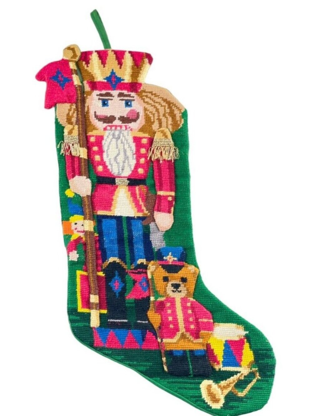 Christmas Stocking Cross Stitch Nutcracker and Teddy Bear Soldier Drum Horn
